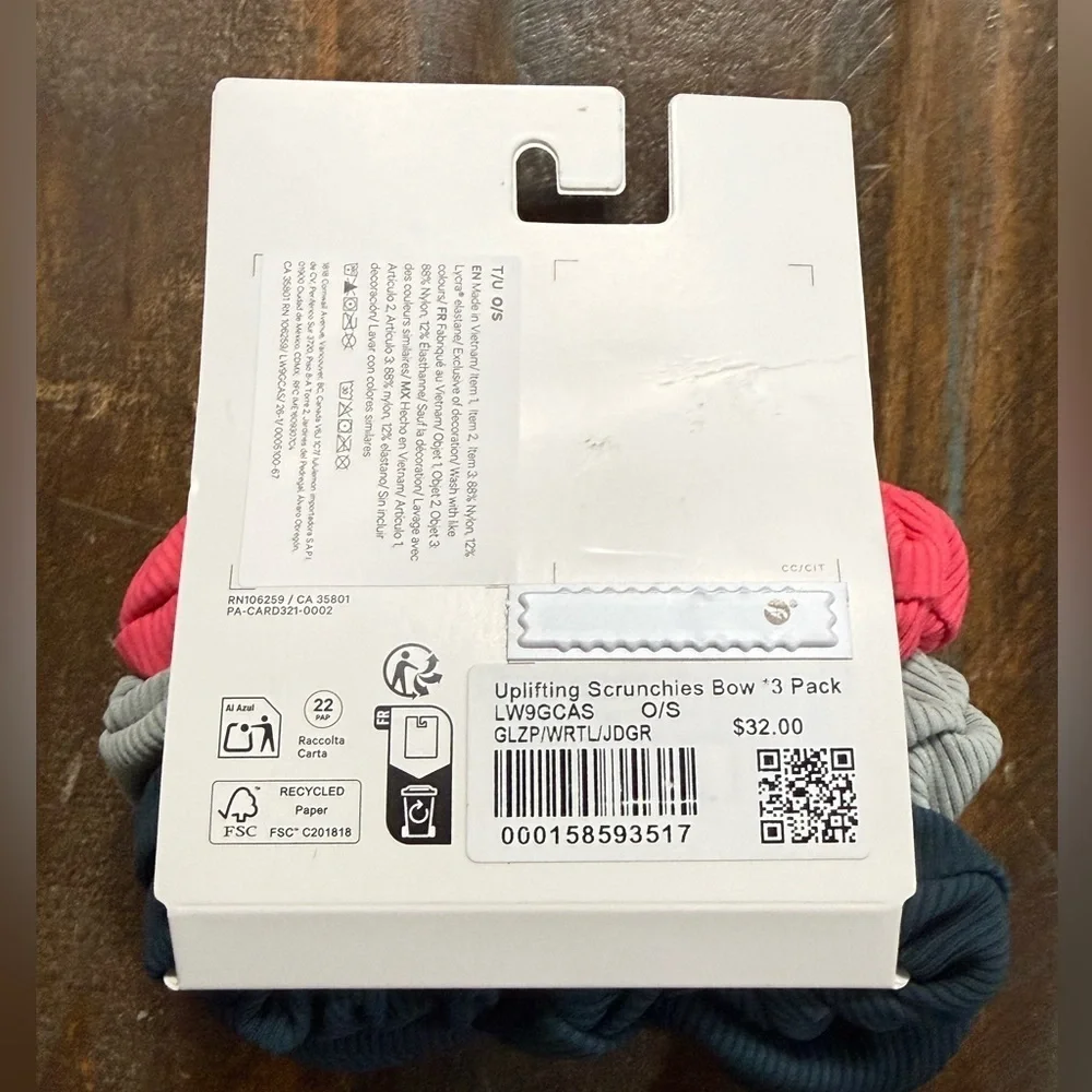 lululemon athletica 3 Pack Uplifting Scrunchie Ribbed Pink Teal Gray NWT